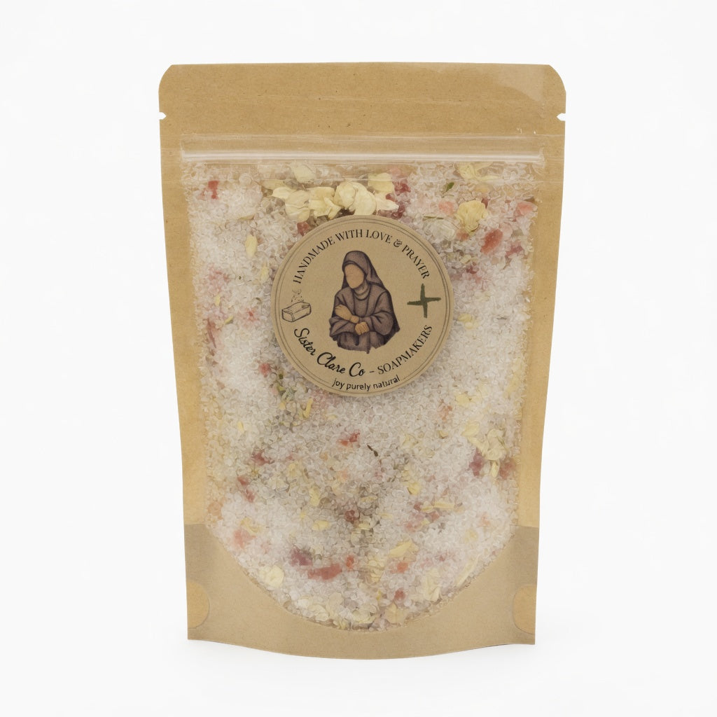 Clean square studio product photograph of a single Guadalupe Mineral Soak pouch centered on pure white background with perfect even lighting, minimal and elegant for easy e-commerce viewing.