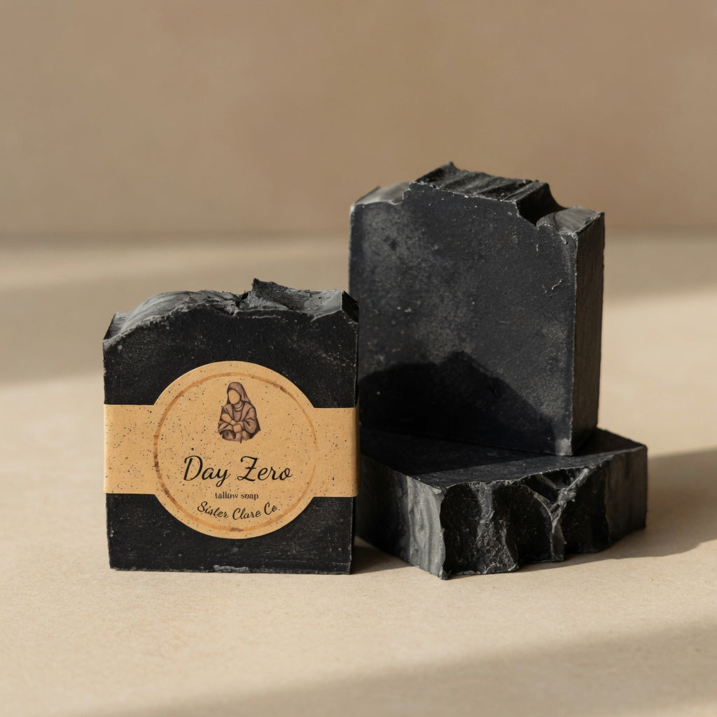 Day Zero clean minimal black tallow soap bars – Sister Clare Co.