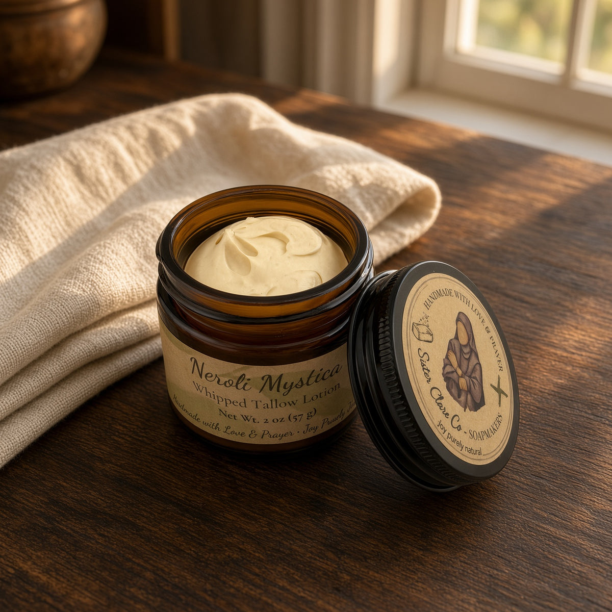 Neroli Mystica 2 oz open jar on table